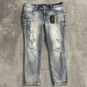 Flamingo‎ Jeans Womens XL Straight Leg Blue Denim Stretch Light Wash Distressed
